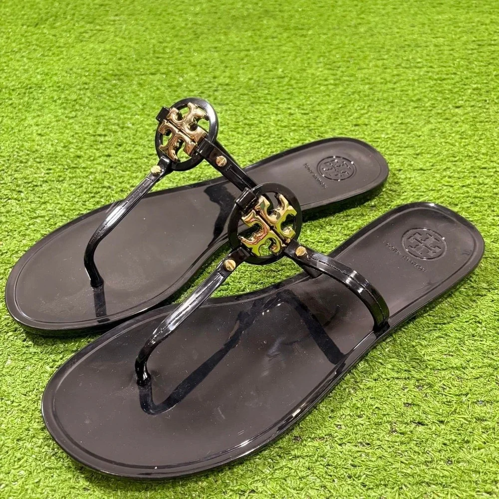 NEW Tory Burch Mini Miller Women's Flat Thong Jelly Sandals Black US Size 9